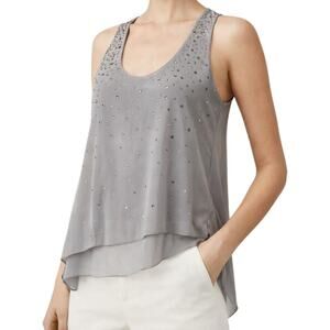 Rebecca Taylor 100% Silk Tank Blouse Gray Futuristic Glam Cyber Y2K Metallic 0